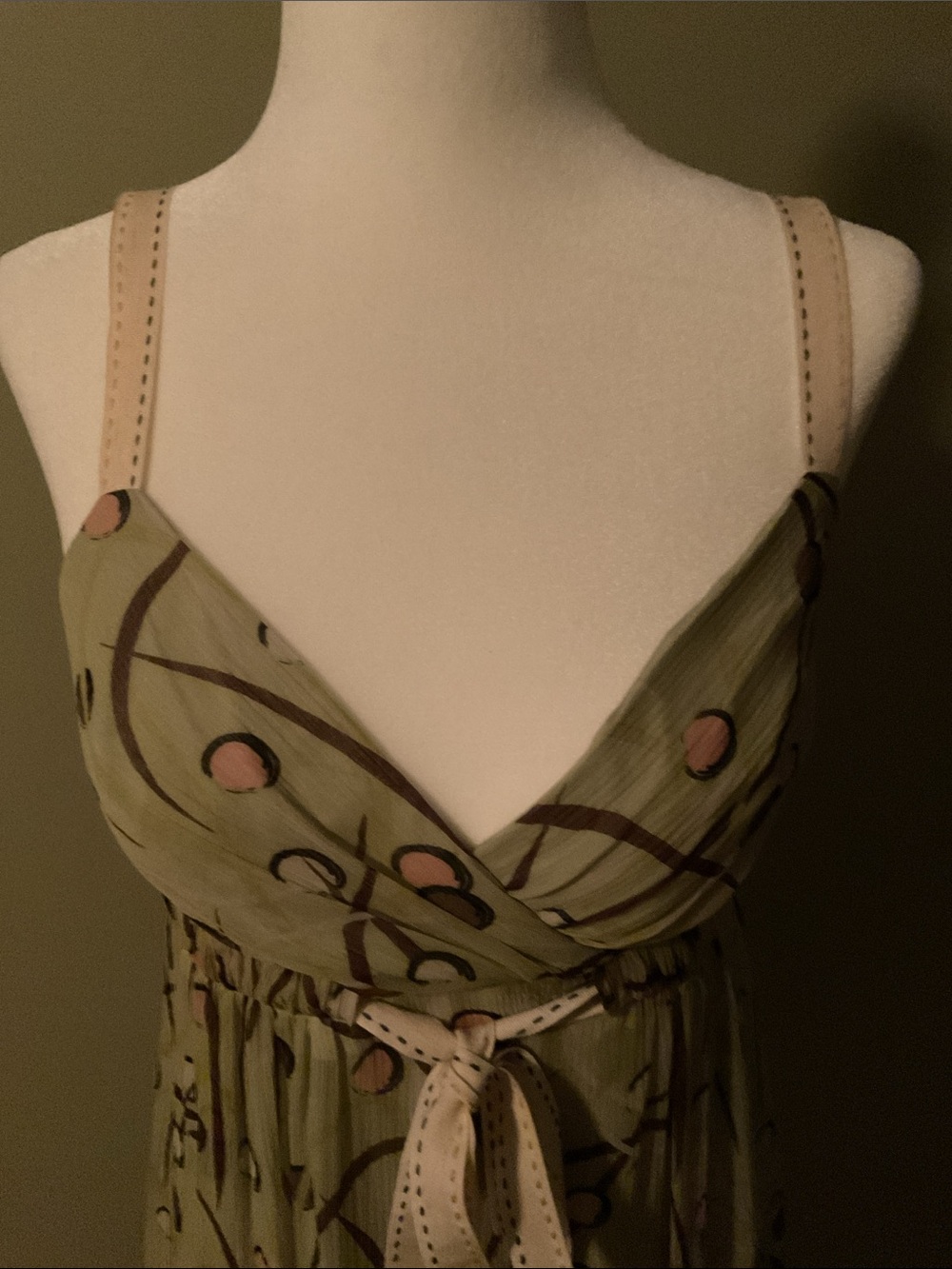 BCBG Max Azria Sage Green Abstract Print Empire Waist Dress Size XS - Picture 3 of 9